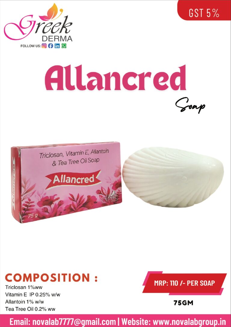 ALLANCRED Soap (Triclosan 1% w/w, Vitamin E 0.25% w/w, Allantoin 1% w/w & Tea Tree Oil 0.2% w/w Soap)