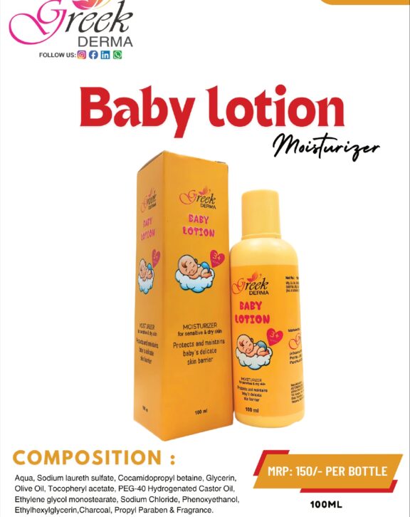 Baby Lotion is a gentle moisturizing formulation designed to nourish and protect delicate baby skin. Enriched with Olive Oil and Almond Oil, it helps maintain skin hydration, improve softness, and support healthy skin development. The lightweight, non-greasy formula absorbs quickly, keeping the skin smooth and comfortable throughout the day. It helps prevent dryness and provides long-lasting moisture without irritation. Suitable for daily use, Baby Lotion keeps baby’s skin soft, healthy, and well-nourished while ensuring gentle and safe skincare.