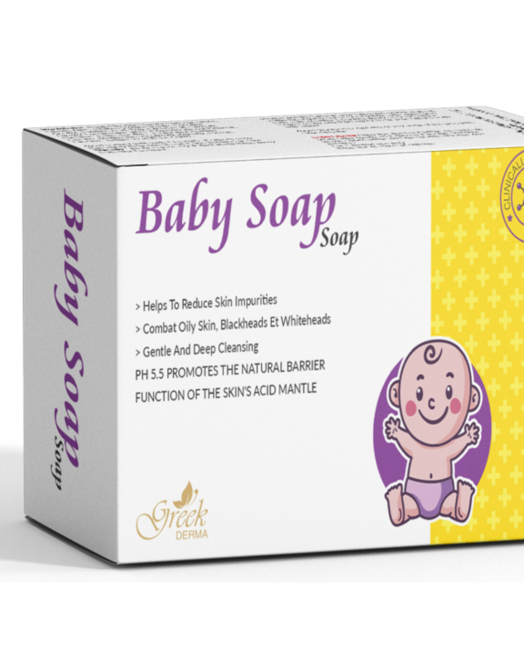 Baby Soap is a gentle cleansing bar specially formulated for delicate baby skin. Enriched with Olive Oil and Almond Oil, it helps cleanse the skin while maintaining natural moisture and softness. The mild formula removes dirt and impurities without causing dryness or irritation. It supports skin hydration and keeps the skin smooth, soft, and nourished after every wash. Suitable for daily use, Baby Soap provides safe and effective cleansing while protecting the baby’s sensitive skin, making it ideal for regular bathing and hygiene.