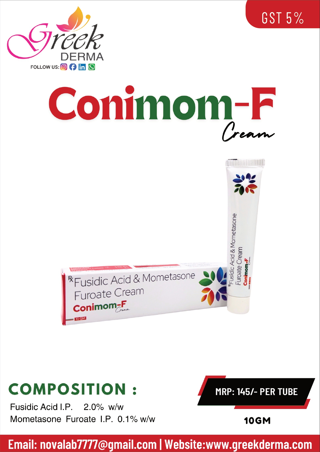 CONIMOM-F Cream (Mometasone Furoate 0.1% w/w & Fusidic Acid 2.0% w/w)