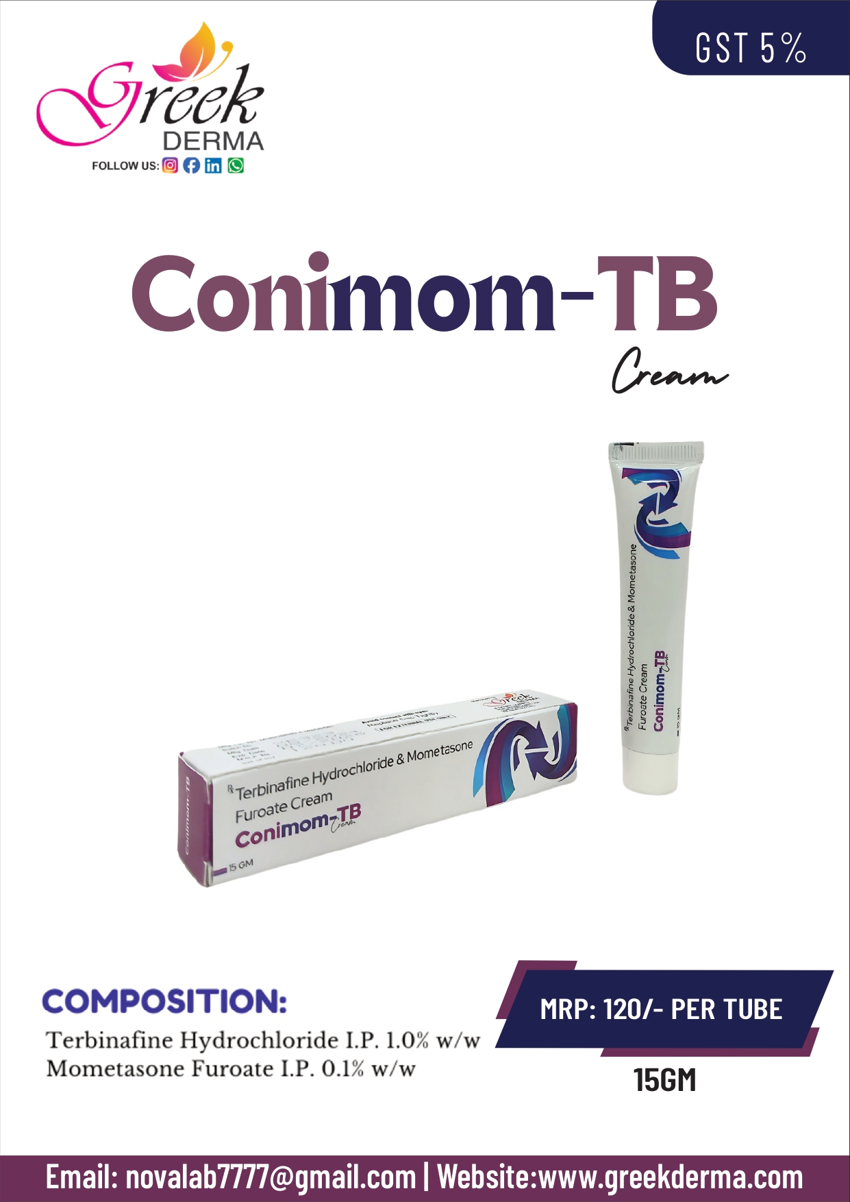 CONIMOM-TB Cream (Mometasone Furoate 0.1% w/w & Terbinafine HCl 1% w/w)