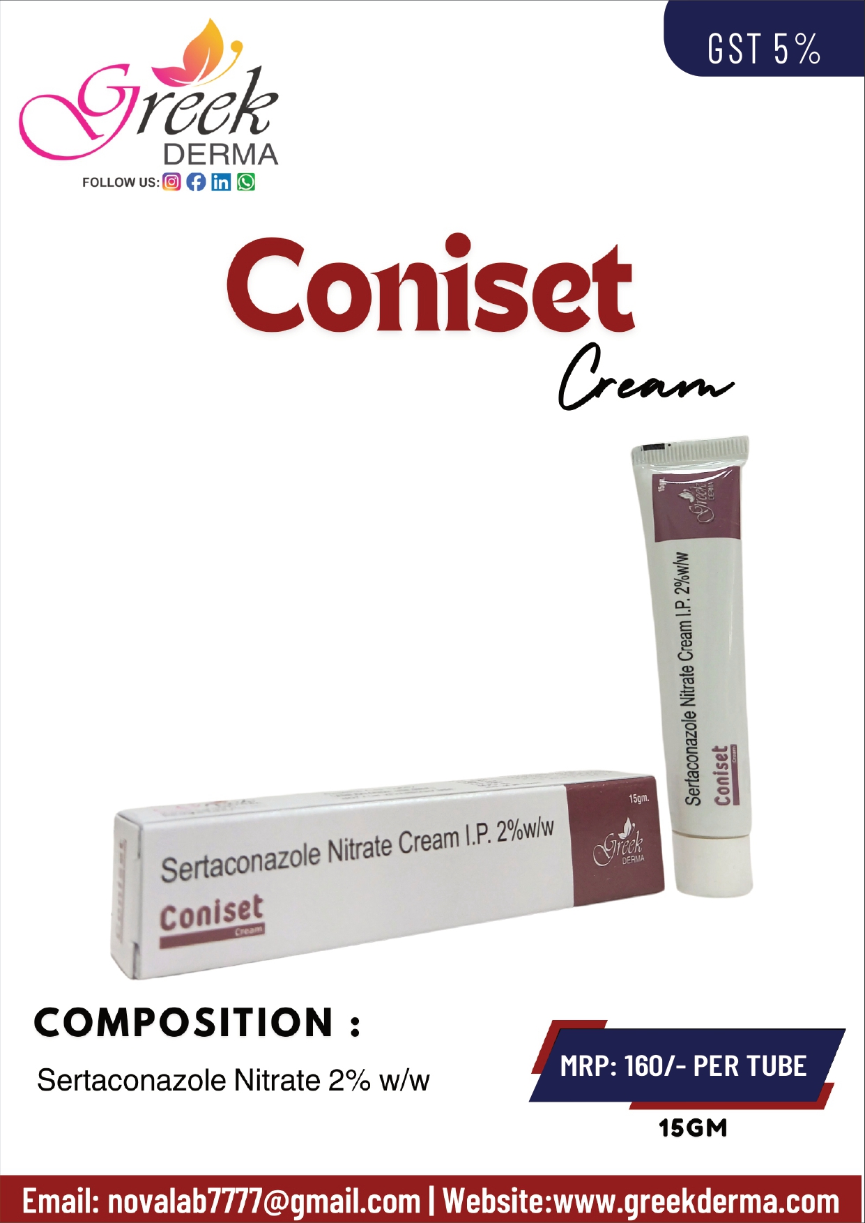 CONISET Cream (Sertaconazole Nitrate 2.0% w/w Cream)
