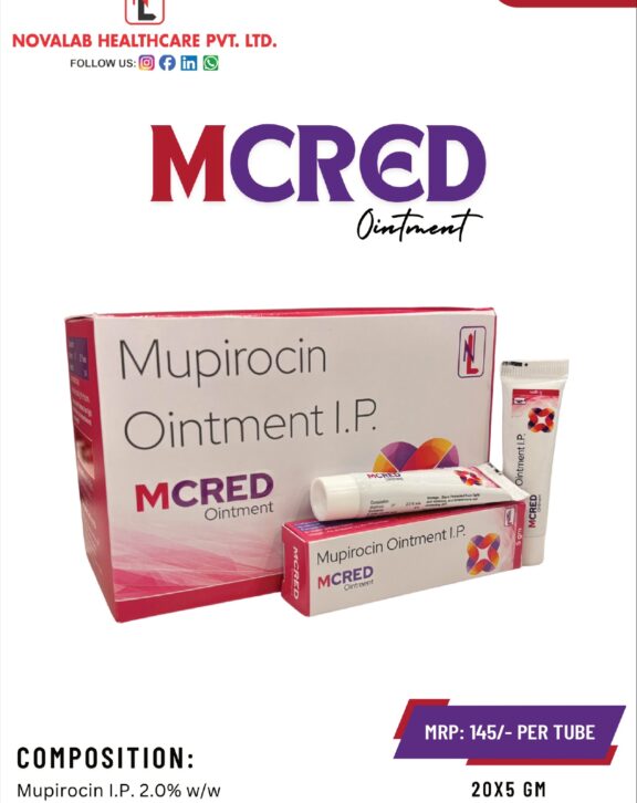 MCRED Ointment is a topical antibiotic formulation designed to manage bacterial skin infections effectively. It contains Mupirocin 2% w/w, which works by inhibiting the growth of bacteria responsible for infections such as impetigo and minor skin lesions. The ointment helps reduce redness, swelling, and irritation while promoting faster healing of affected skin. Its smooth base ensures easy application and prolonged contact with the skin for better effectiveness. With regular use as directed, MCRED Ointment helps control infection, prevent its spread, and restore healthier skin, making it suitable for targeted bacterial skin care. &nbsp;