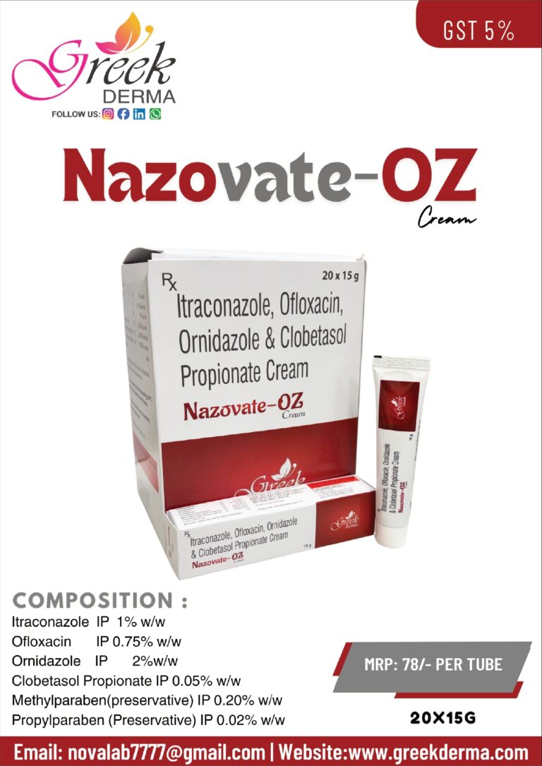 NAZOVATE-OZ Cream (Ofloxacin 0.75%, Ornidazole 2.0%, Itraconazole 1.0% & Clobetasol 0.05%)