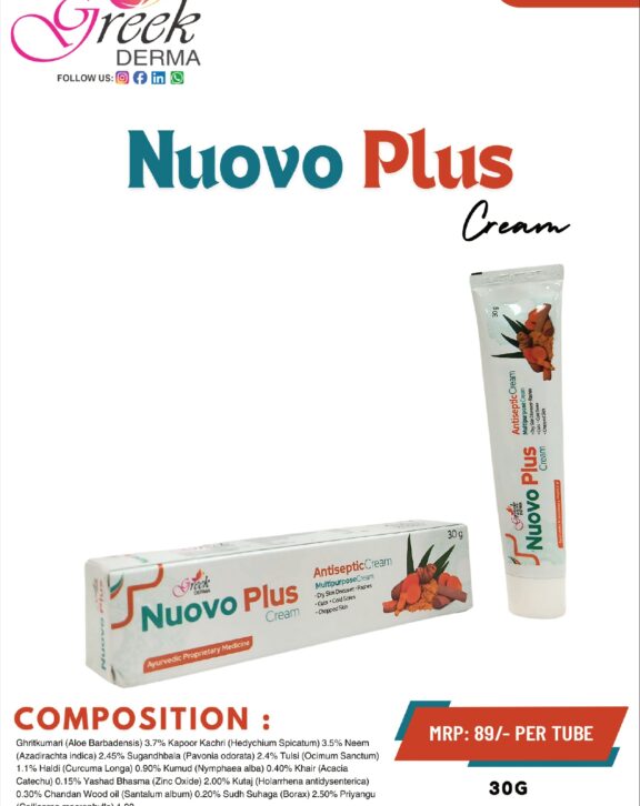 NUOVO PLUS Cream is a multipurpose antiseptic formulation designed to help protect and manage minor skin concerns. It works to prevent infection in cuts, wounds, burns, and abrasions while soothing irritated skin. The cream helps reduce the risk of bacterial contamination and supports faster healing of damaged skin. Its smooth, non-greasy texture allows easy application and forms a protective layer over the affected area. Suitable for everyday use, NUOVO PLUS Cream provides reliable skin protection and care. With regular application, it helps maintain skin hygiene and promotes healthier, well-protected skin.