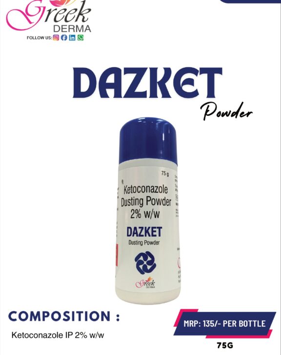 DAZFLU Dusting Powder is a topical antifungal formulation designed to effectively manage fungal skin infections, especially in areas prone to moisture and friction. It contains Luliconazole 1% w/w, which helps eliminate infection-causing fungi and prevents their growth. The powder form helps keep the skin dry, reducing excess moisture that can worsen fungal conditions. It provides relief from itching, irritation, and discomfort while supporting faster skin recovery. With regular use as directed, DAZFLU Dusting Powder helps maintain skin hygiene, prevent recurrence, and promote a healthier, comfortable skin condition. &nbsp; &nbsp;