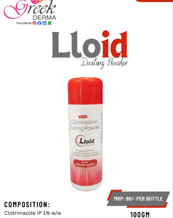 LLOID Dusting Powder is a topical antifungal formulation designed to effectively manage fungal skin infections, especially in areas prone to moisture and friction. It contains Clotrimazole 1% w/w, which works by inhibiting fungal growth and eliminating infection-causing organisms. The powder helps absorb excess moisture, keeping the skin dry and reducing conditions that promote fungal growth. It provides relief from itching, redness, and irritation while supporting faster skin recovery. With regular use as directed, LLOID Dusting Powder helps maintain skin hygiene, prevent recurrence, and promote a healthier and more comfortable skin condition. &nbsp; &nbsp; &nbsp;