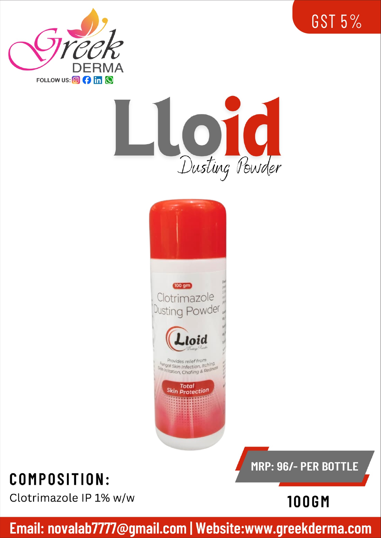 LLOID Dusting Powder (Clotrimazole 1% w/w Dusting Powder)