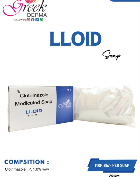 LLOID Soap is a medicated antifungal cleansing bar designed to help manage fungal skin infections effectively. It contains Clotrimazole 1% w/w, which works by inhibiting fungal growth and eliminating infection-causing organisms. The soap helps cleanse the skin while reducing symptoms such as itching, redness, and irritation. Its gentle formulation maintains skin hygiene without causing excessive dryness, making it suitable for regular use. With consistent application as directed, LLOID Soap helps prevent recurrence of fungal infections and supports healthier, cleaner skin, ensuring effective daily antifungal care. &nbsp; &nbsp;