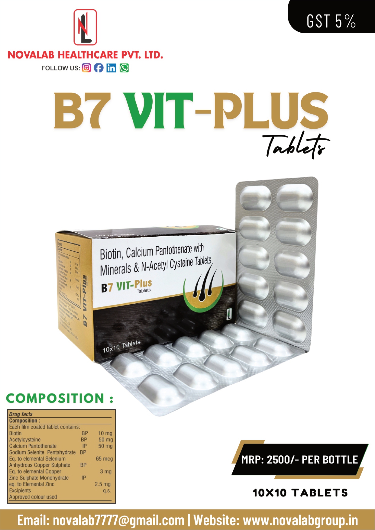 B7 VIT PLUS Tablets (Biotin with Calcium Pantothenate, Acetylcysteine & Minerals)