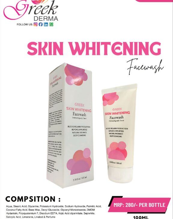 Greek Derma Skin Whitening Face Wash is a gentle skincare formulation designed to cleanse, brighten, and enhance the overall appearance of the skin. It helps remove dirt, excess oil, and impurities while promoting a clearer and more radiant complexion. The mild formula supports even skin tone and helps reduce dullness, leaving the skin feeling fresh and refreshed. Suitable for daily use, it maintains the skin’s natural moisture balance without causing dryness. With regular use, Greek Derma Skin Whitening Face Wash helps achieve smoother, brighter, and healthier-looking skin.