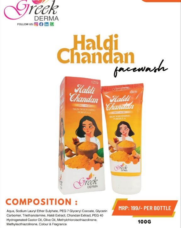 Haldi Chandan Face Wash is a herbal skincare formulation designed to gently cleanse and refresh the skin. Enriched with the goodness of turmeric (haldi) and sandalwood (chandan), it helps purify the skin, reduce dullness, and promote a natural glow. Turmeric is known for its soothing and skin-enhancing properties, while sandalwood helps calm and refresh the skin. The gentle formula removes dirt, oil, and impurities without disturbing the skin’s natural moisture balance. Suitable for daily use, it helps maintain clean, soft, and healthy-looking skin.