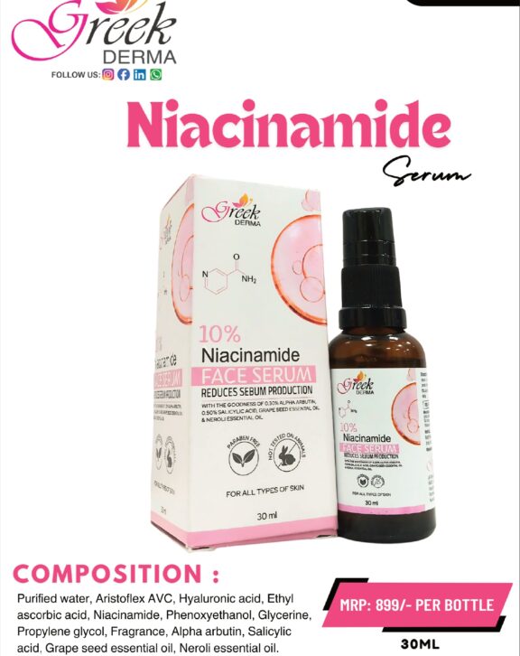 Niacinamide Face Serum is an advanced skincare formulation designed to help control excess oil and improve overall skin clarity. Enriched with 10% Niacinamide, it helps regulate sebum production, reduce the appearance of pores, and support a smoother skin texture. The lightweight, fast-absorbing formula works to balance oily skin while maintaining hydration. It also helps improve skin tone and reduce dullness, promoting a clearer and healthier complexion. Suitable for daily use, Niacinamide Face Serum helps achieve fresh, refined, and well-balanced skin with regular application.