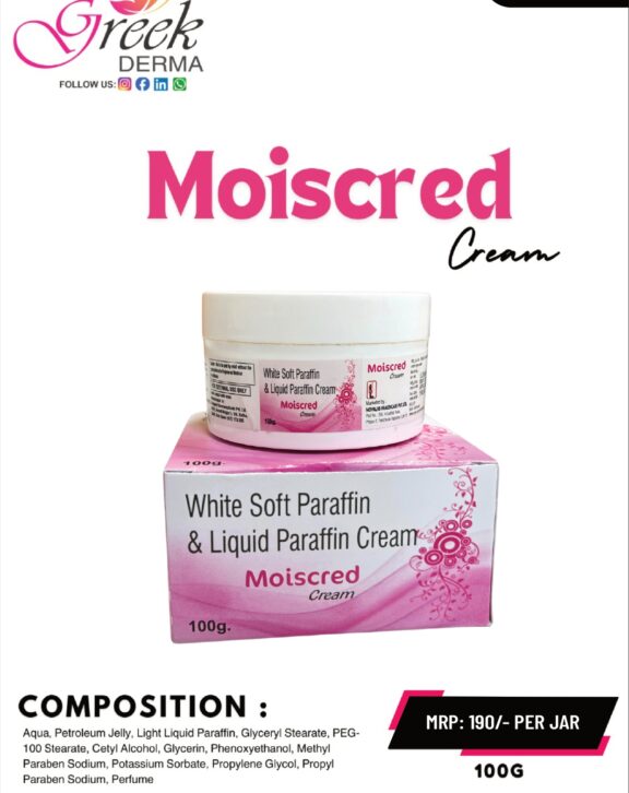 MOISCRED Cream is a moisturizing and protective skincare formulation designed to relieve dry, rough, and sensitive skin. It contains White Soft Paraffin and White Liquid Paraffin, which help form a protective barrier on the skin to lock in moisture and prevent water loss. The cream deeply hydrates and soothes irritated or flaky skin, restoring softness and smoothness. Its non-greasy and easy-to-apply formula makes it suitable for daily use. With regular application, MOISCRED Cream helps maintain skin hydration, improve texture, and protect against dryness and environmental damage. &nbsp;