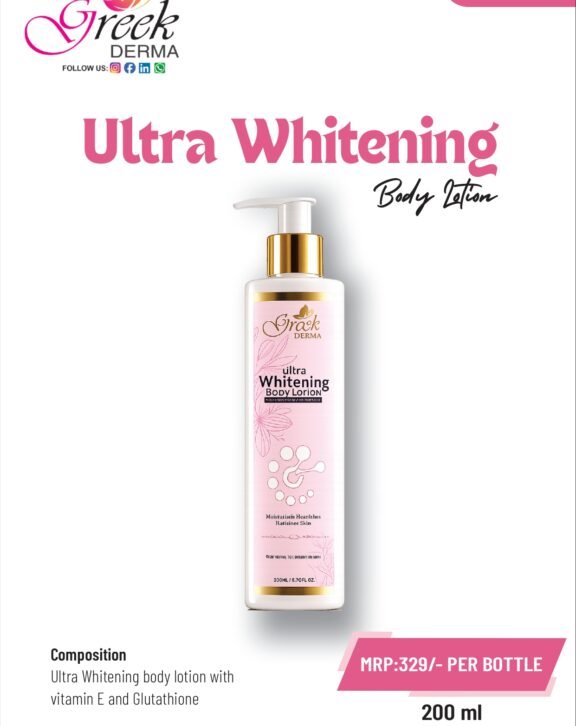 Ultra Whitening Body Lotion is a nourishing skincare formulation designed to improve skin tone and enhance radiance. Enriched with Glutathione and Vitamin E, it helps reduce dullness, promote an even skin tone, and provide antioxidant protection. The lotion deeply hydrates and nourishes the skin, leaving it soft, smooth, and refreshed. Its lightweight, non-greasy formula absorbs quickly, making it suitable for daily use. With regular application, Ultra Whitening Body Lotion helps improve skin texture, boost glow, and maintain healthy, well-moisturized skin.