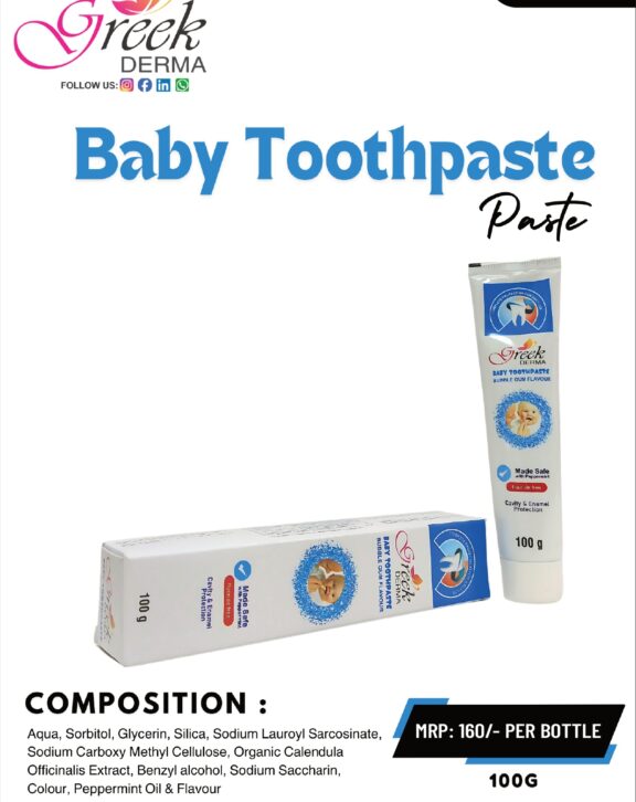 Baby Toothpaste is a gentle oral care formulation specially designed for children’s delicate teeth and gums. Enriched with safe and mild ingredients, including Calendula extract, it helps clean teeth effectively while being gentle on gums. The formula helps remove food particles and maintain oral hygiene without harsh effects. Its mild taste makes it suitable for kids, encouraging regular brushing habits. Suitable for daily use, Baby Toothpaste helps support healthy teeth and gums while ensuring safe and effective oral care for children.